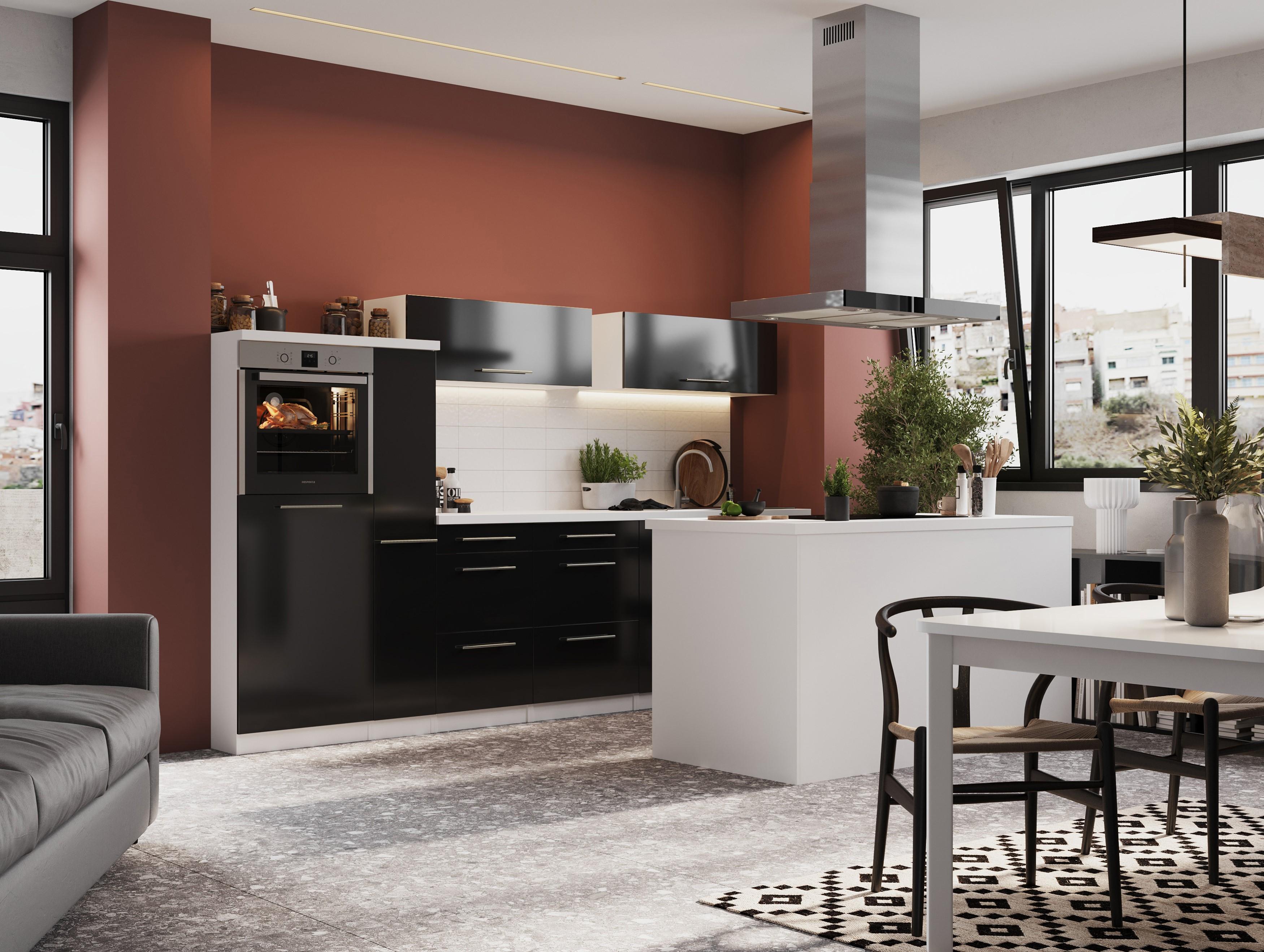 Küche Küchenzeile Inselküche Weiß Schwarz Amanda 310 cm Respekta Premium RP310IWSC