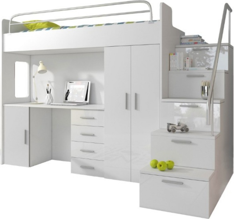 Kinderzimmer Doppelstockbett Weiß Tisch Schrank Multifunktion Etagen Hochbett