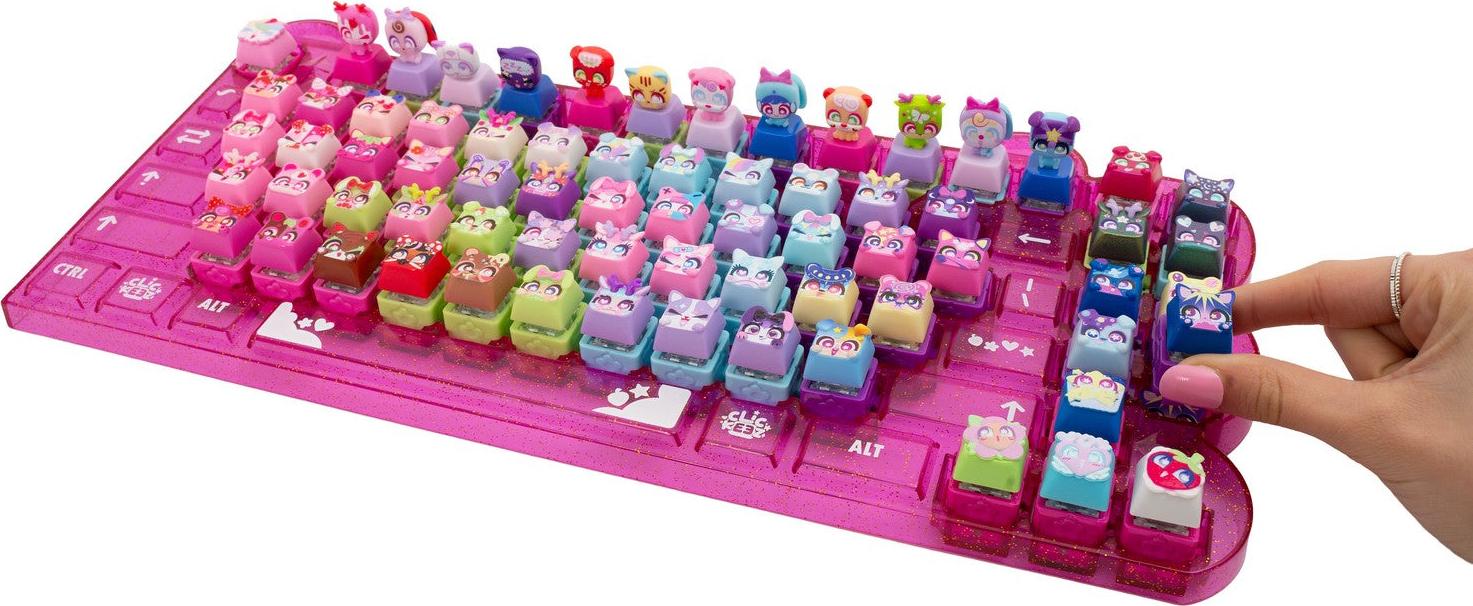 Goliath Clickeez Keyboard MegaPack – Clavier Kawaii + 15 Touches Cliquables + Porte-clés, Effet ASMR, 70 Personnages à Collectionner