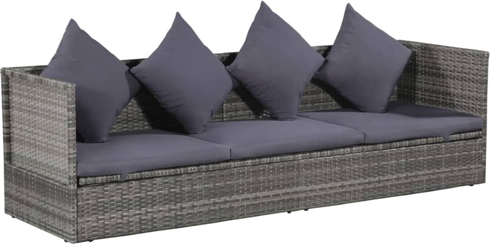 Záhradná rozkladacia pohovka 200x60 cm Poly ratan sivá