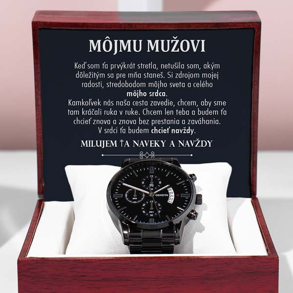 Čierne pánske hodinky s chronografom LUCIAN_CHRONOMASTER a gratis DARČEKOVÝ BOX