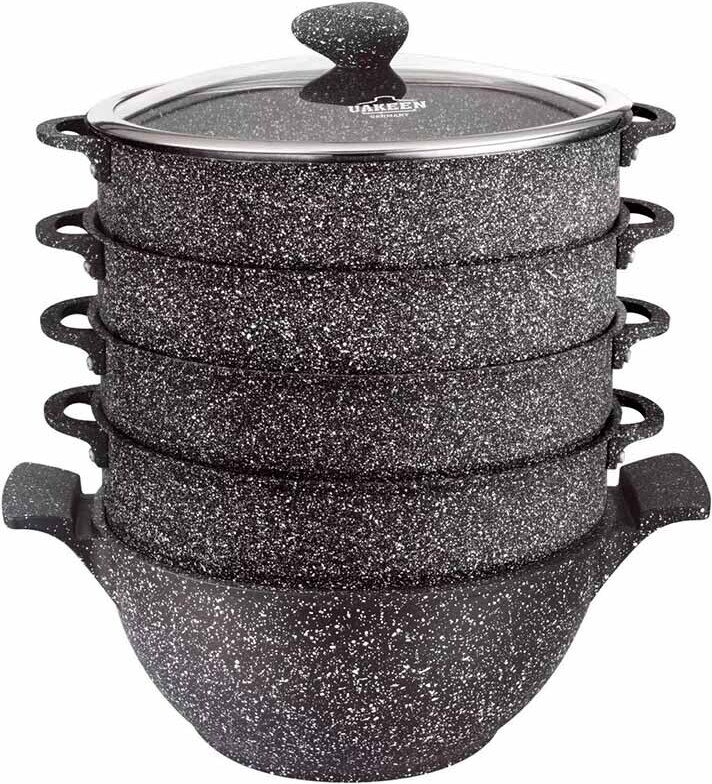 Rukauf VK146 Schwarz Black 28cm Mantowarka Dampfkocher Topf mit 4 Böden 10339