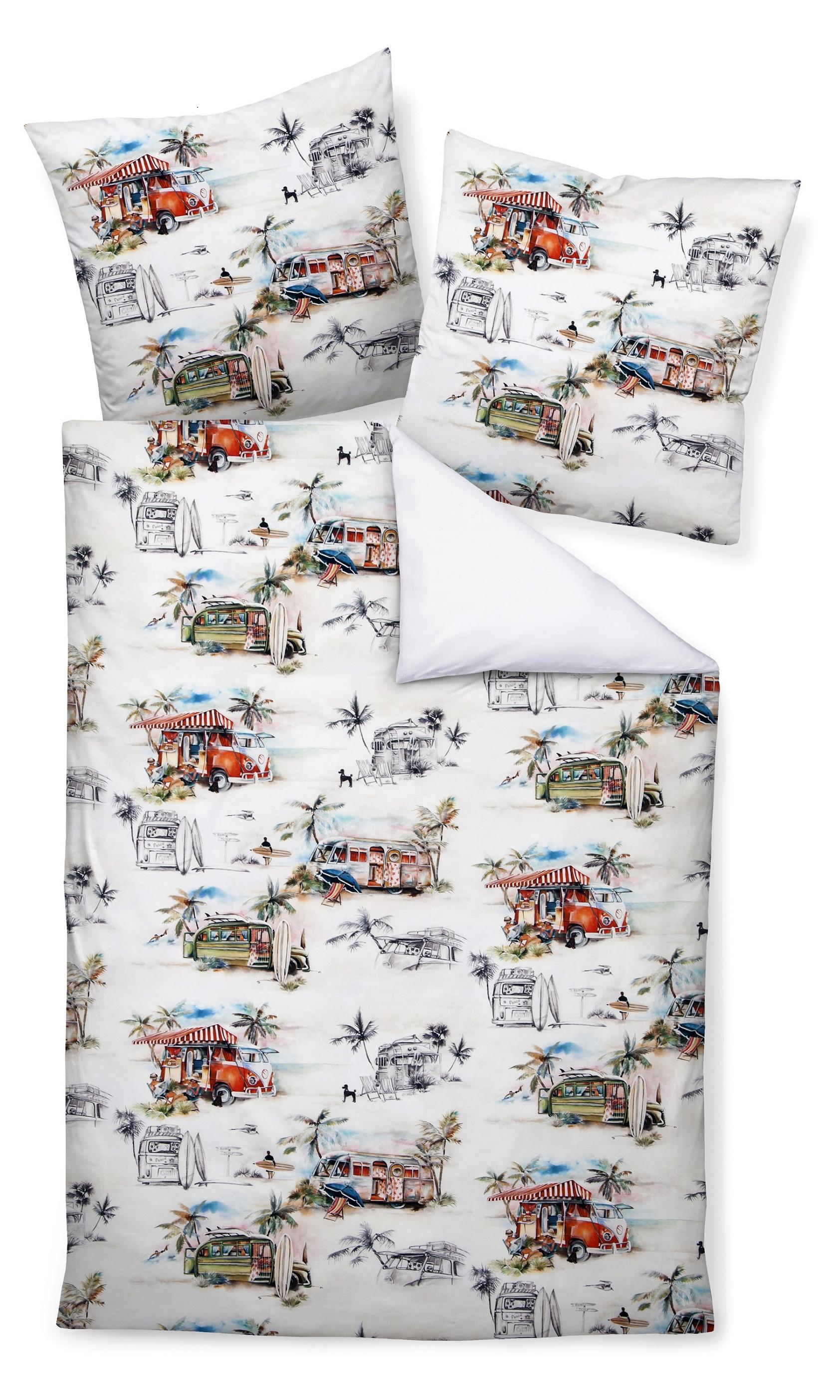 Original Janine Janine Mako Satin Bettwäsche - bunte Bullis, Camping am Strand, Urlaubsfeeling 135 x 200 cm bunte Bullis, Camping am Strand, Urlaubsfeeling 4791