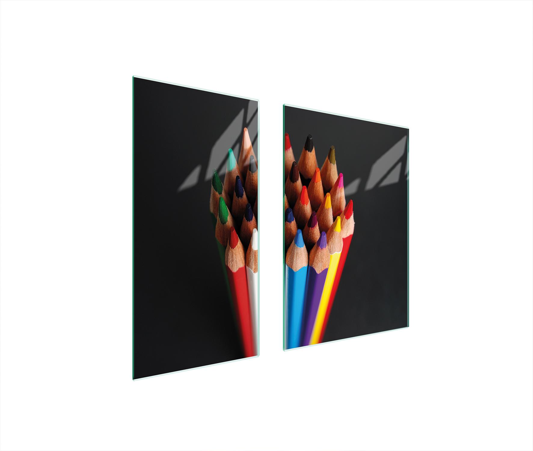 TMK ArtDeko Herdabdeckplatten 2 teilig 75x52 Glaskeramikfeld Abdeckung Glas Schneidebrett Buntstifte Bunt