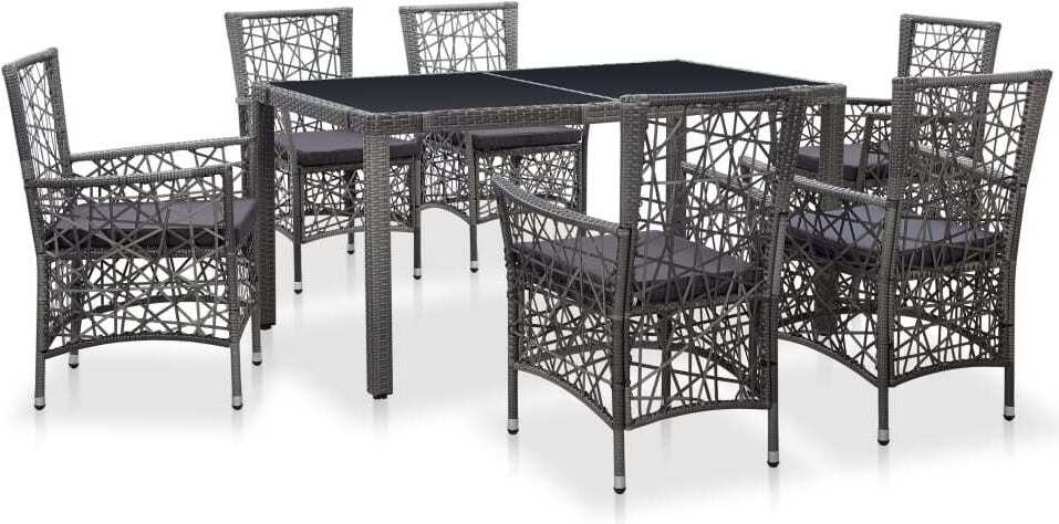 The Living Store 7 ks. Záhradný jedálenský set Poly ratan sivý