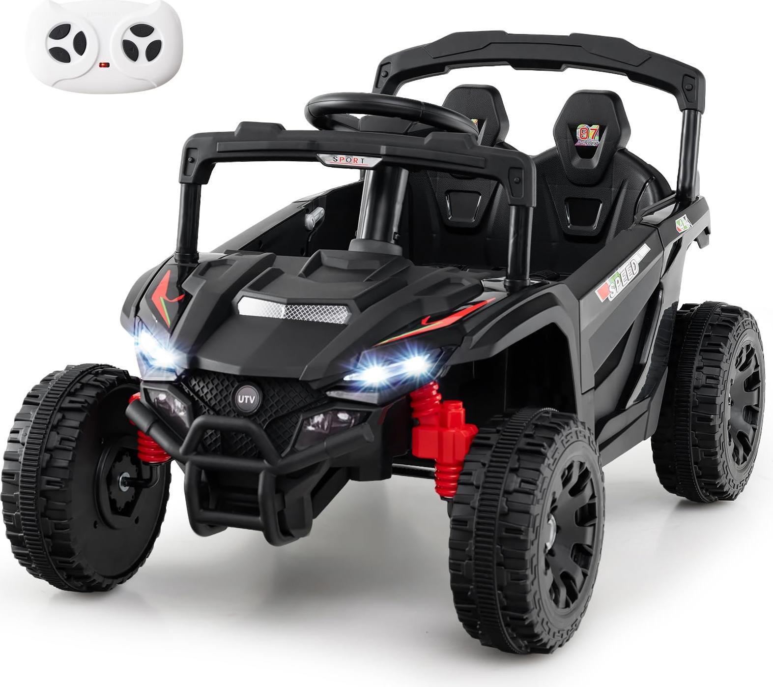 GOPLUS Elektroauto für Kinder, Elektrofahrzeug 12V, mit Musik, Hupe, Scheinwerfer, Fernbedienung & Pedal, Kinderfahrzeug für Kinder ab 3 Jahren