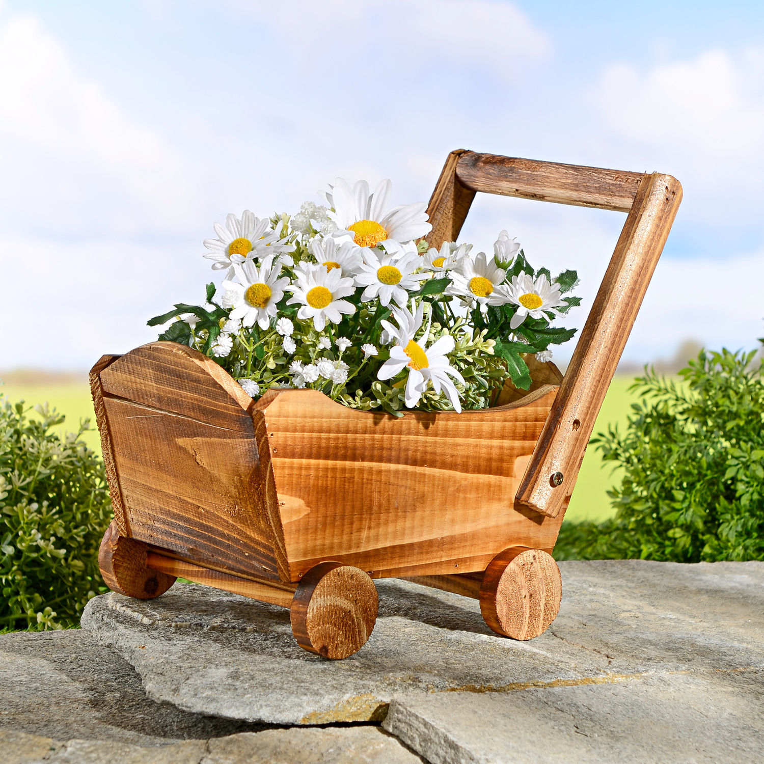 Spetebo Blumenwagen aus Holz - ca. 34 x 17 cm