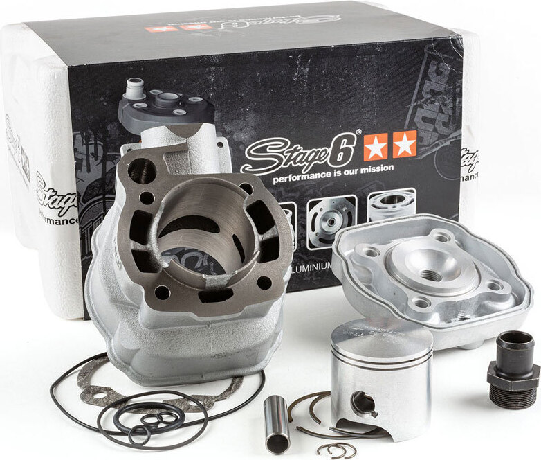 Gruppo Termico Stage6 BigRacing 77 Cc Alluminio – Cilindro Per Minarelli AM6, 50 Mm, Pistone Vertex, 23 CV E 13 Nm Al Banco
