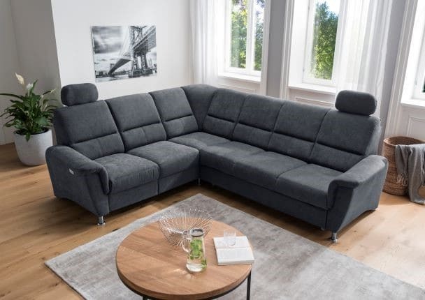Ecksofa Parole von Benformato: Schlaffunktion und Relaxfunktion - Ausrichtung: Vorstehend links, Farbe: Mango Anthrazit