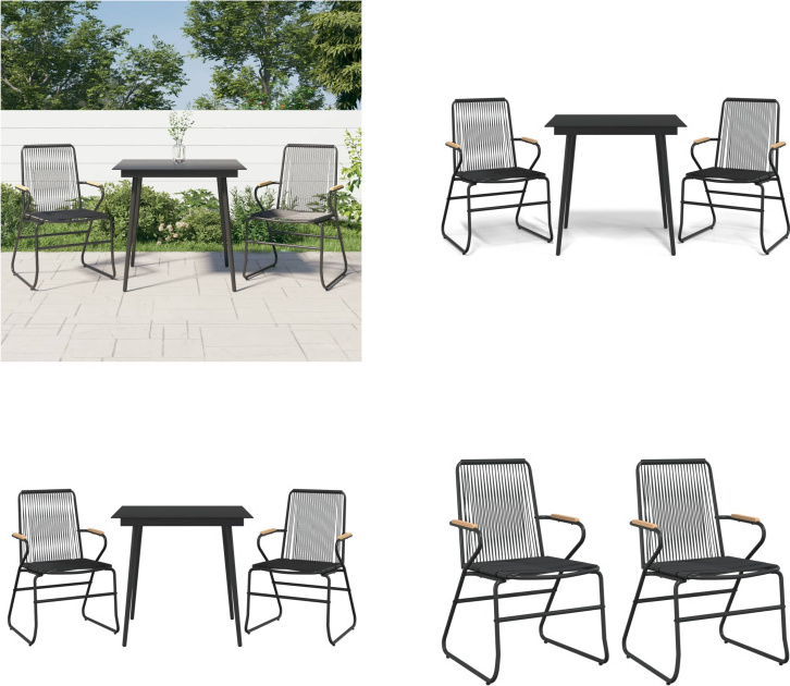 vidaXL 3 tlg. Garten Essgruppe Schwarz PVC Rattan - Garten Essgruppe - Garten Essgruppen - Essgruppe - Essgruppe Terrasse