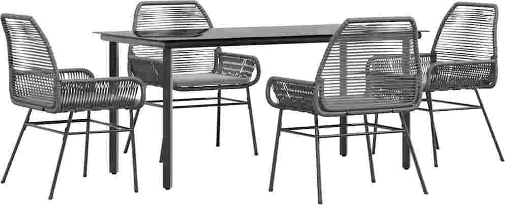 vidaXL 5-dielny záhradný jedálenský set s vankúšmi sivý polyratan sklo