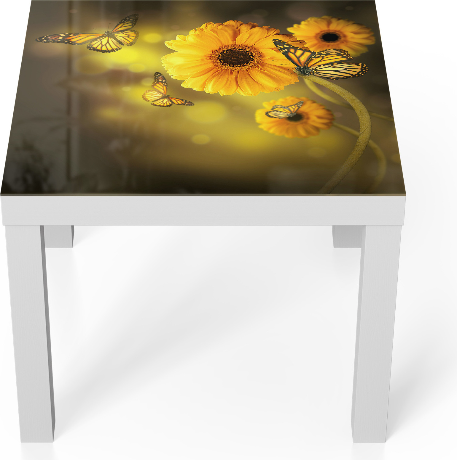 DEQORI Couchtisch 55x55 cm Weiß 'Frühlingsfreude' Glas Beistelltisch Glastisch modern TL-55-55-W-3683