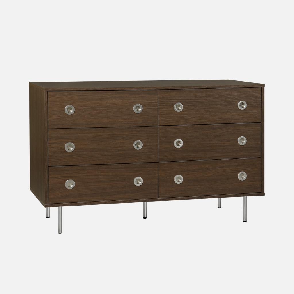 sweeek - Vintage-Kommode mit Holzdekor und Edelstahl, 6 Schubladen - Nussbaumfarben ISHELBCHE6DWAL