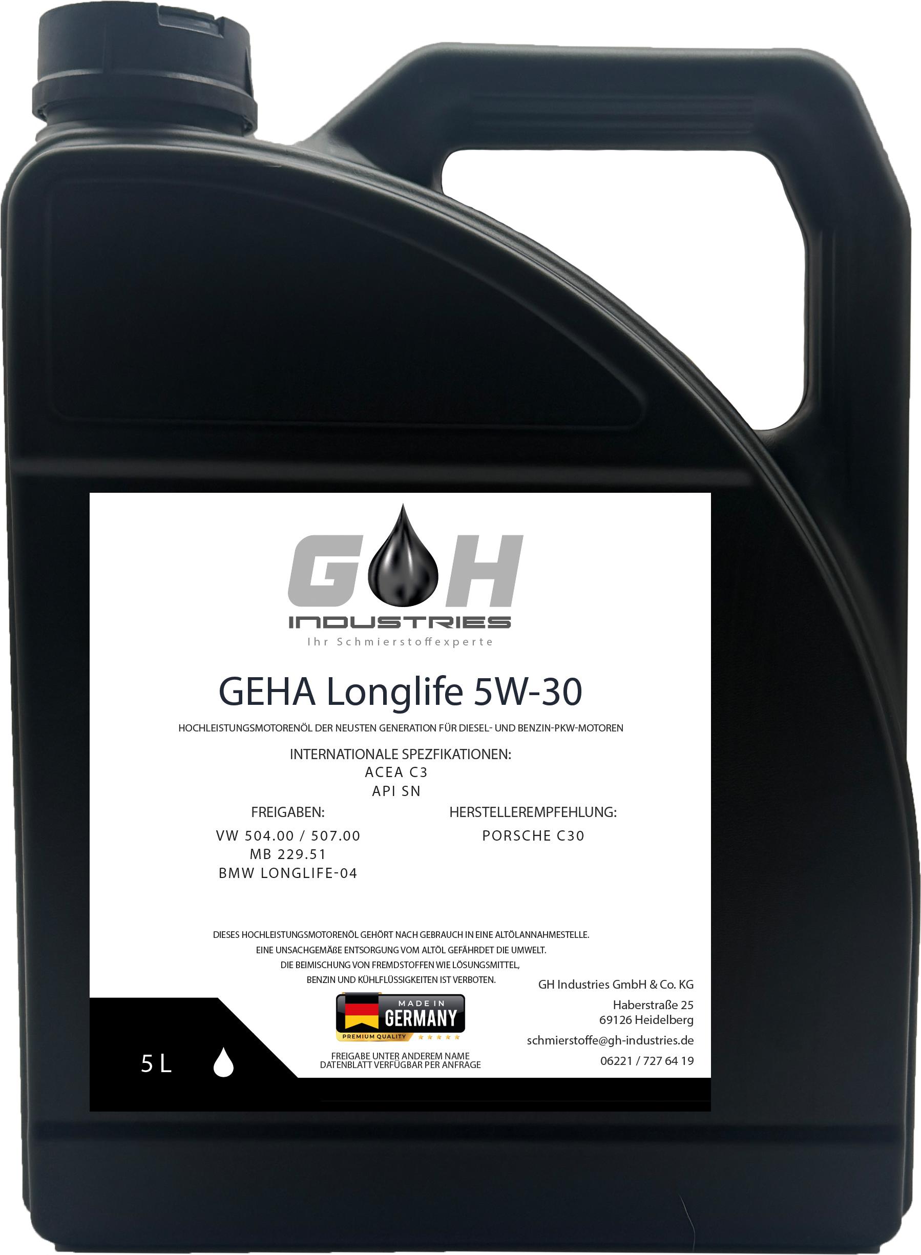 SGplusMH GEHA Longlife III | 5W-30 | 5 L | VW 504.00 / 507.00 | MB 229.51 | BMW Longlife-04