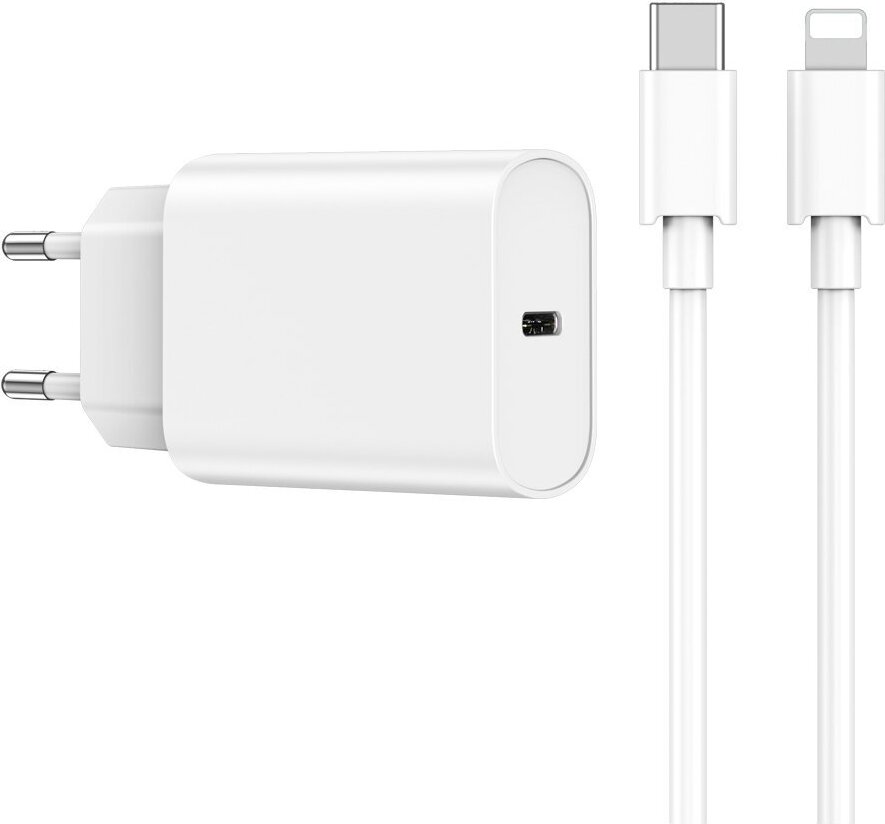 WIWU Sieťová nabíjačka Wi-U001 PD 20W 1x USB-C + kábel USB-C - kompatibilný s iPhone White