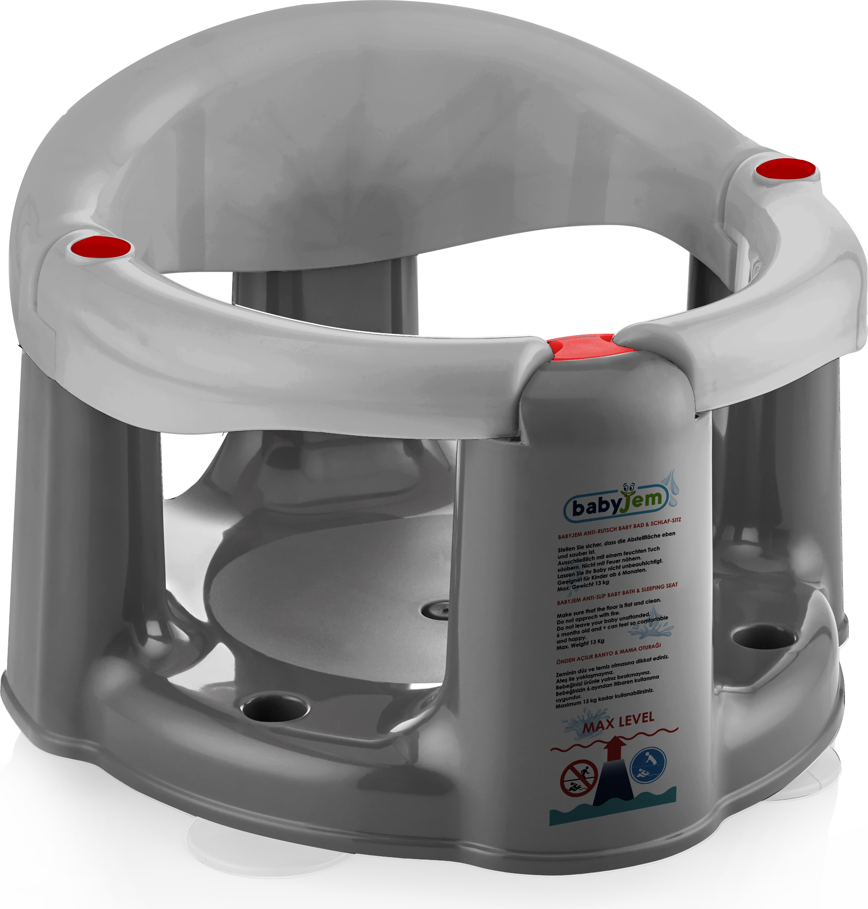 Siège De Bain Bébé à Ouverture Frontale – Gris – Pour Bébés Dès 6 Mois – Ventouses Antidérapantes