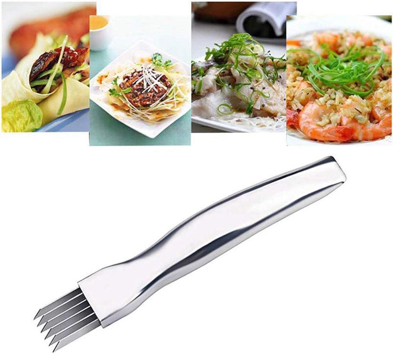 Mmgoqqt Edelstahl Zwiebelschneider Silk The Knife Frühlingszwiebel Frühlingszwiebel Gemüseschneider Hobel Cutter Gadget Gabel zum Schneiden von Lebensmitteln Knoblauch Speedy Chopper Shredder (1 Stück) Kau-LA-25071-73
