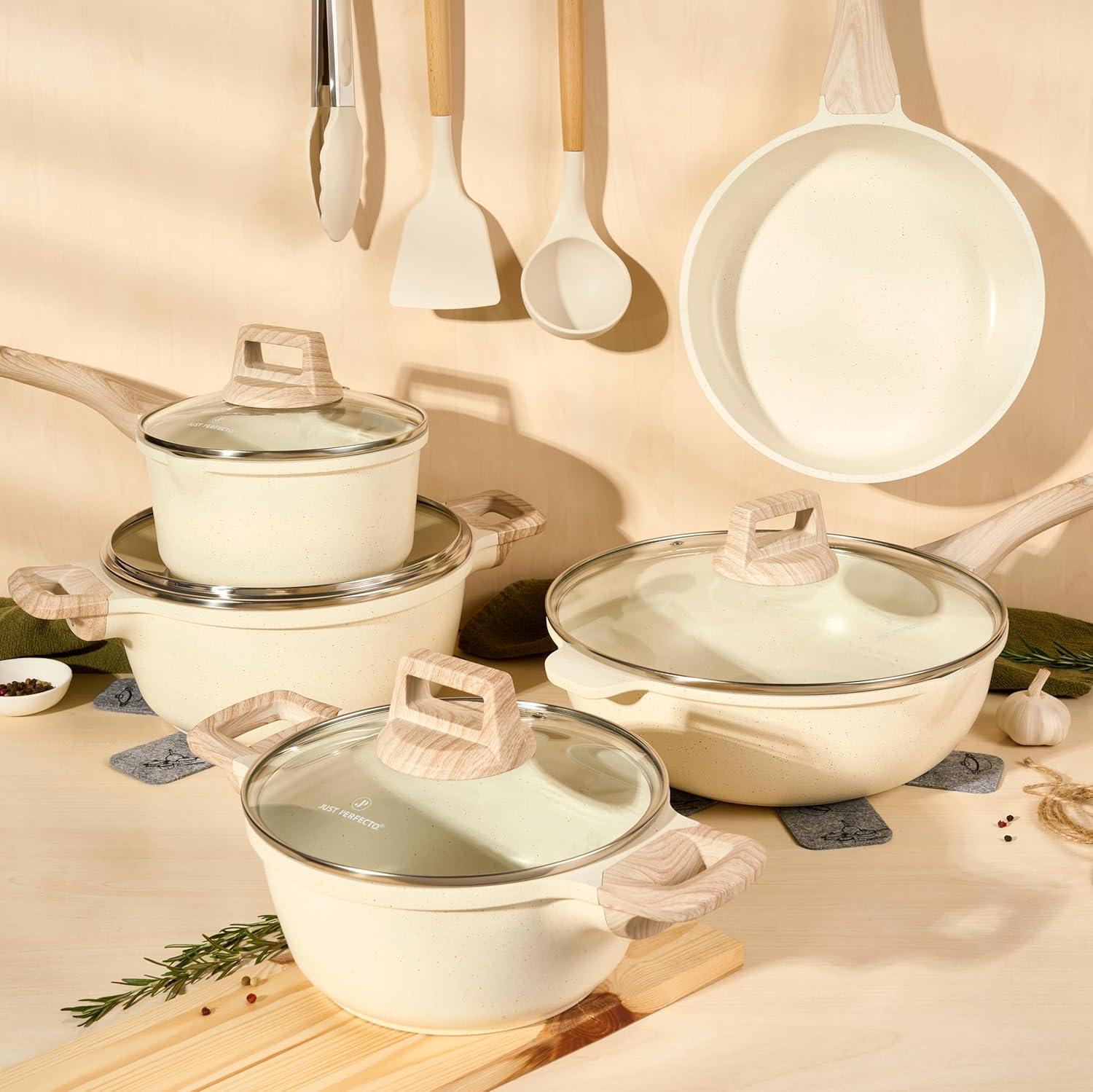 Markenlos Pannenset Aluminium - Induktionskochpannenset mit Antihaftbeschichtung - Pannenset mit Deckel - ohne PTFE Pannenset