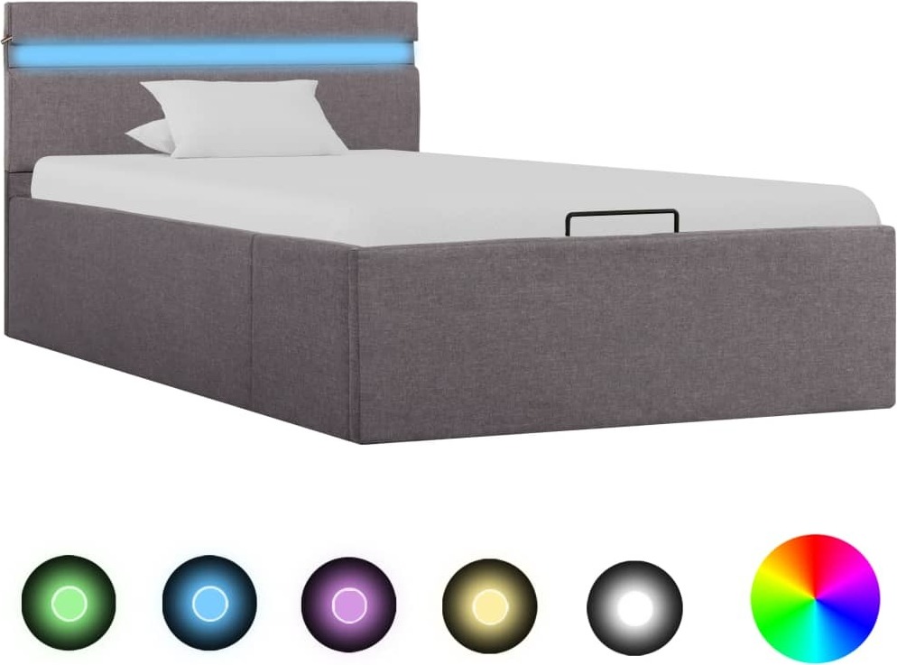 The Living Store Posteľ s podnožou Hydraulic with LED Taupe fabric 100x200 cm