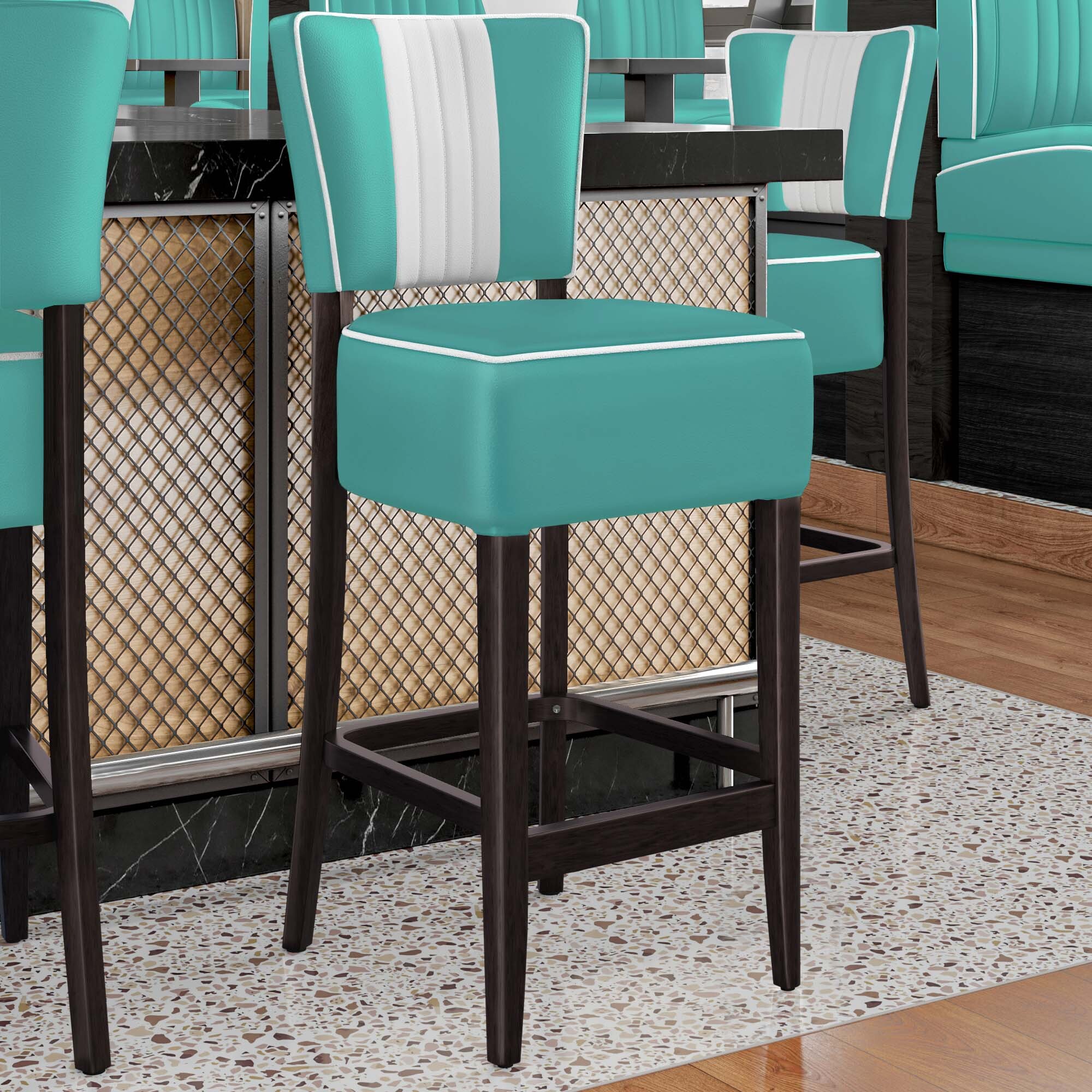 GGM Moebel International 2er-Set AMERICAN 2 | Diner Barhocker | Türkis | Leder | American Barhocker, American Diner Barhocker American2.B75W.TW+