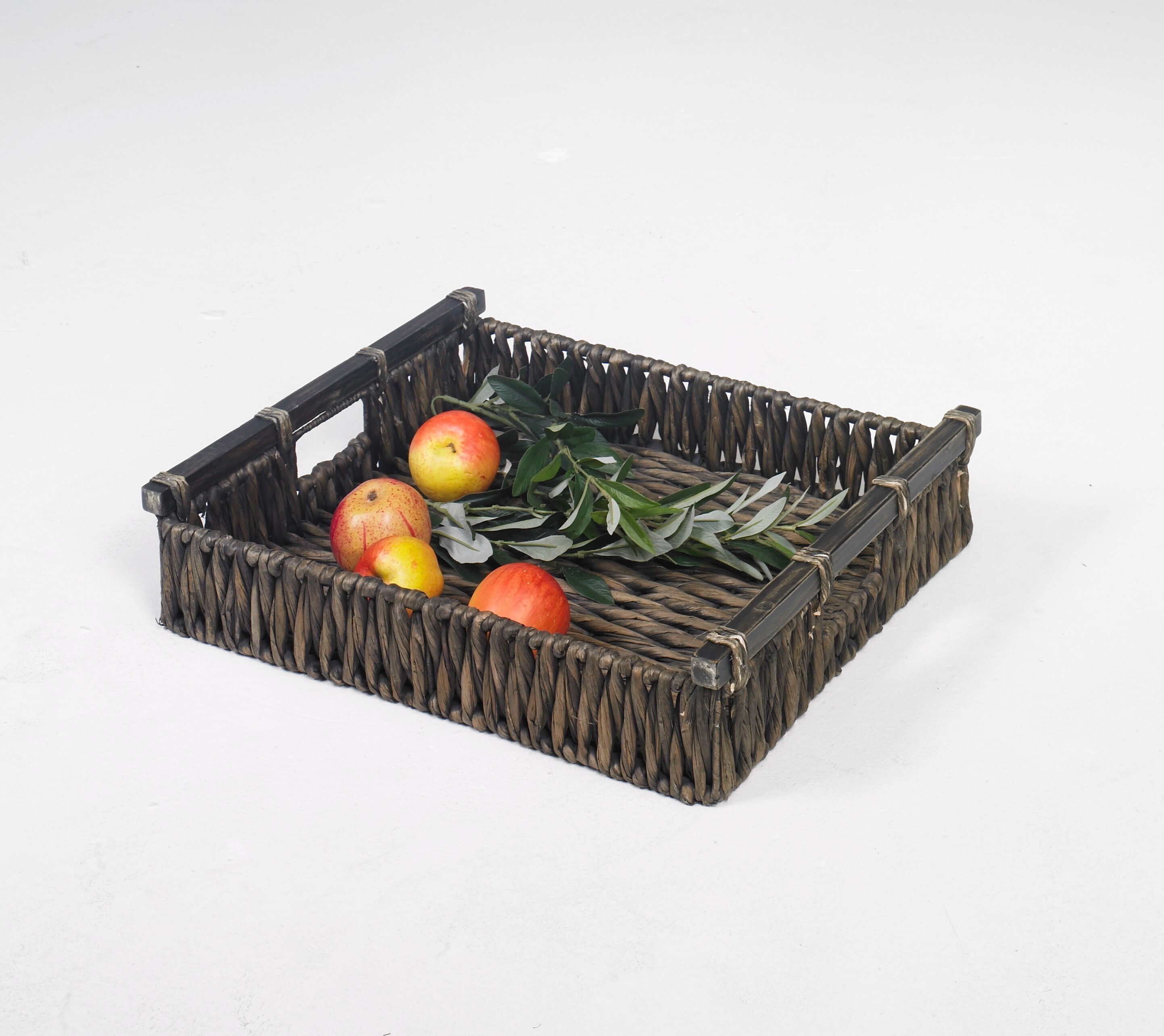 Artra Tablett LIA M aus Wasserhyazinthe black-washed mit Holzgriff Ordnungshelfer Aufbewahrung Tablett Ordnungshelfer Dekoidee Regalaufbewahrung Aufbewahrungskorb Regalkorb 64603M