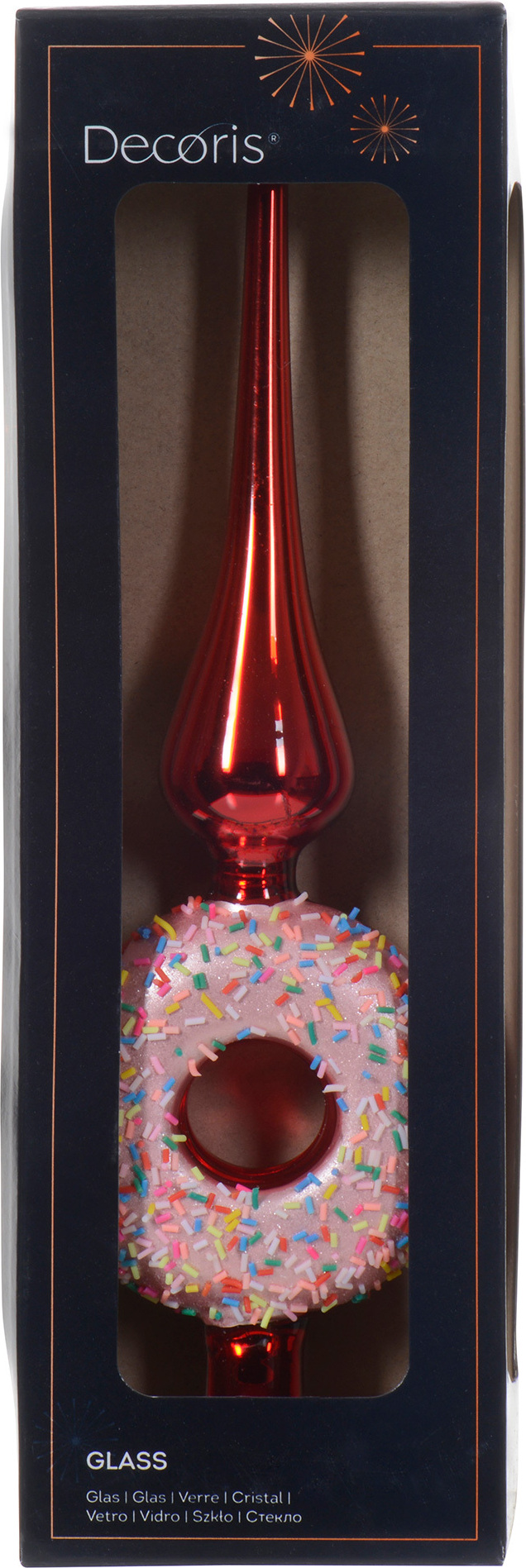 Christmas Decoration Christbaumspitze Glas Donut 31cm Rot Rosa 170215