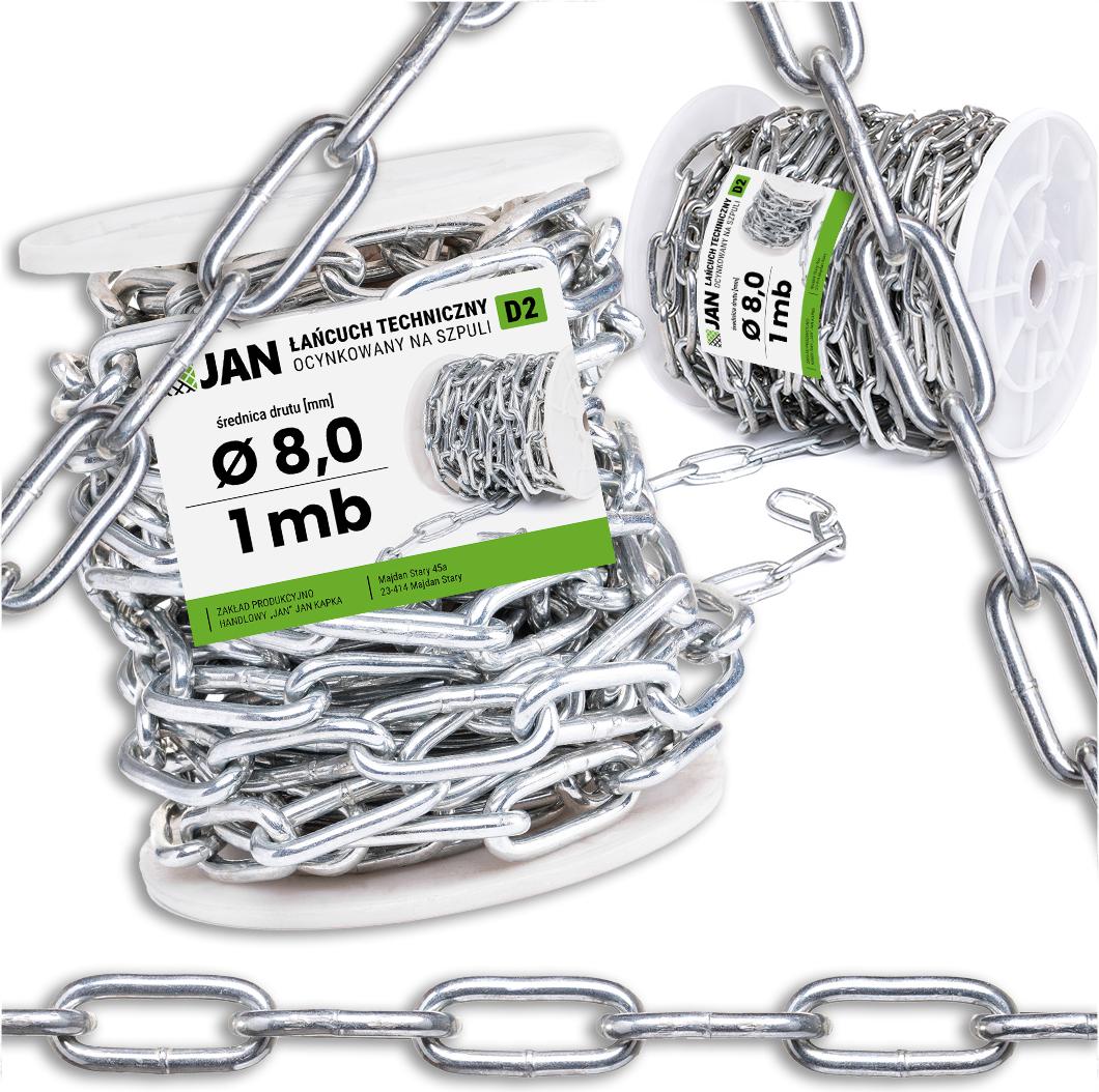 Z_P_H_JAN Stahlkette - Ø 8,0 Mm - Verzinkt - 3200 Kg Zerrstrengung - 1 M