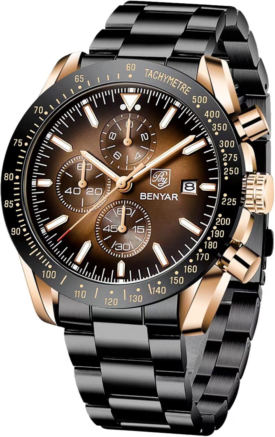 BENYAR für Männer, Lederarmband, Herrenmode Business Sport Design, 30M Wasserdicht Elegantes Chronograph Analog Quarz