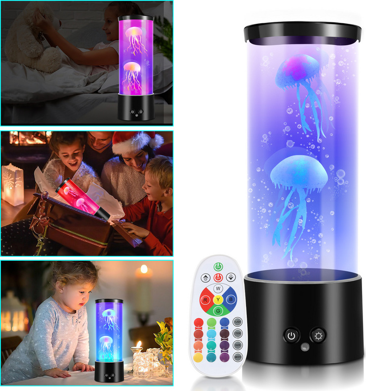 Fiqops LED Quallen Nachtlichter Wassertank Lava Lampe RGB Quallenlampe Schlafzimmer Künstliche RL-HG8976-1-DCt