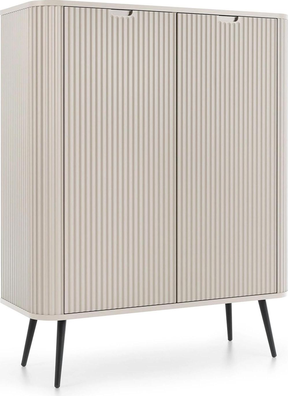 Ravio Hohe Kommode Porto 103 cm Cashmere Zweitürig mit Gerillten Fronten auf Schwarzen Metallfüßen