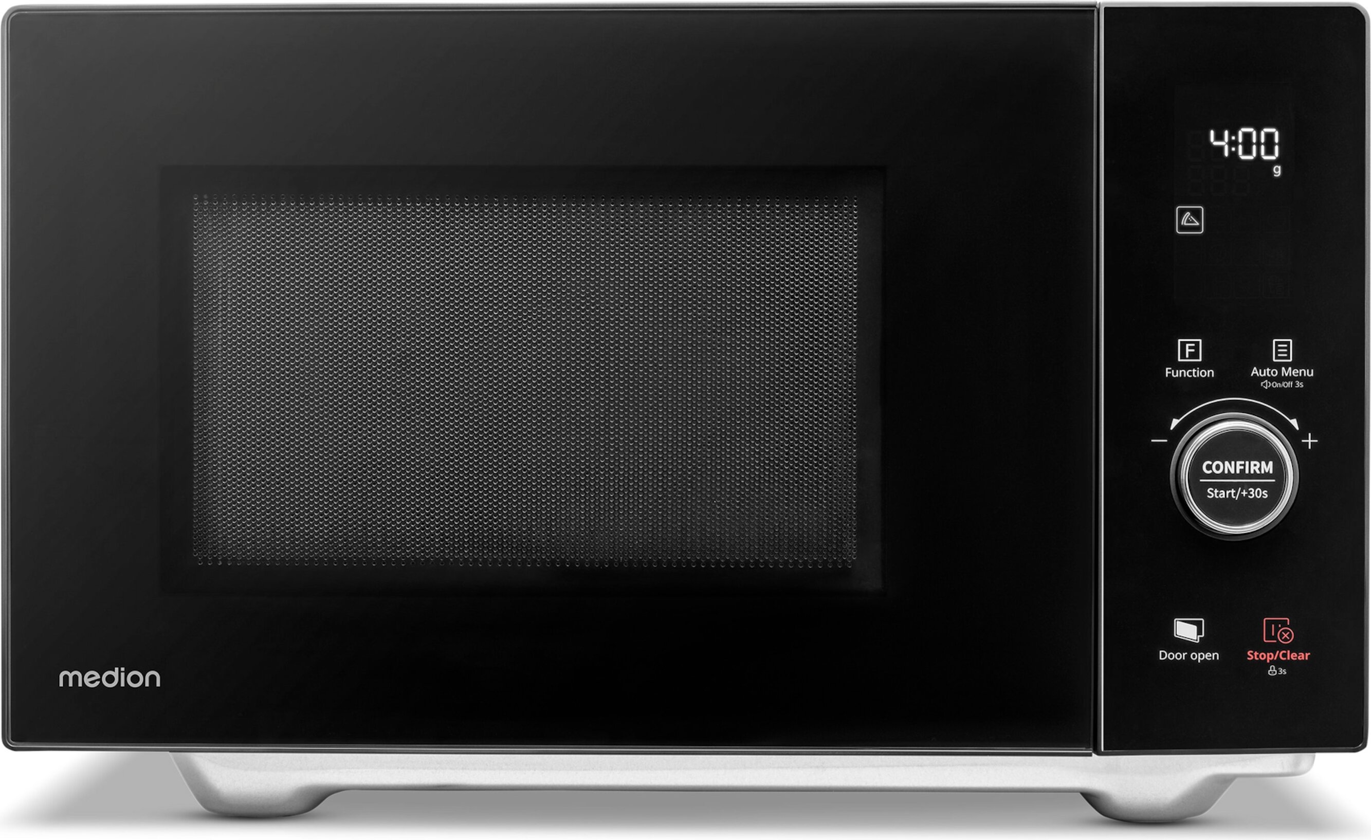 Mikrovlnná rúra MEDION s grilom a horúcim vzduchom (25 litrov, 900 W, horný gril 1100 W a spodný gril 500 W, funkcia horúceho vzduchu 2100 W, 11 programov, 10 úrovní výkonu, nerezová oceľ, MD12041) [MODEL 2025]