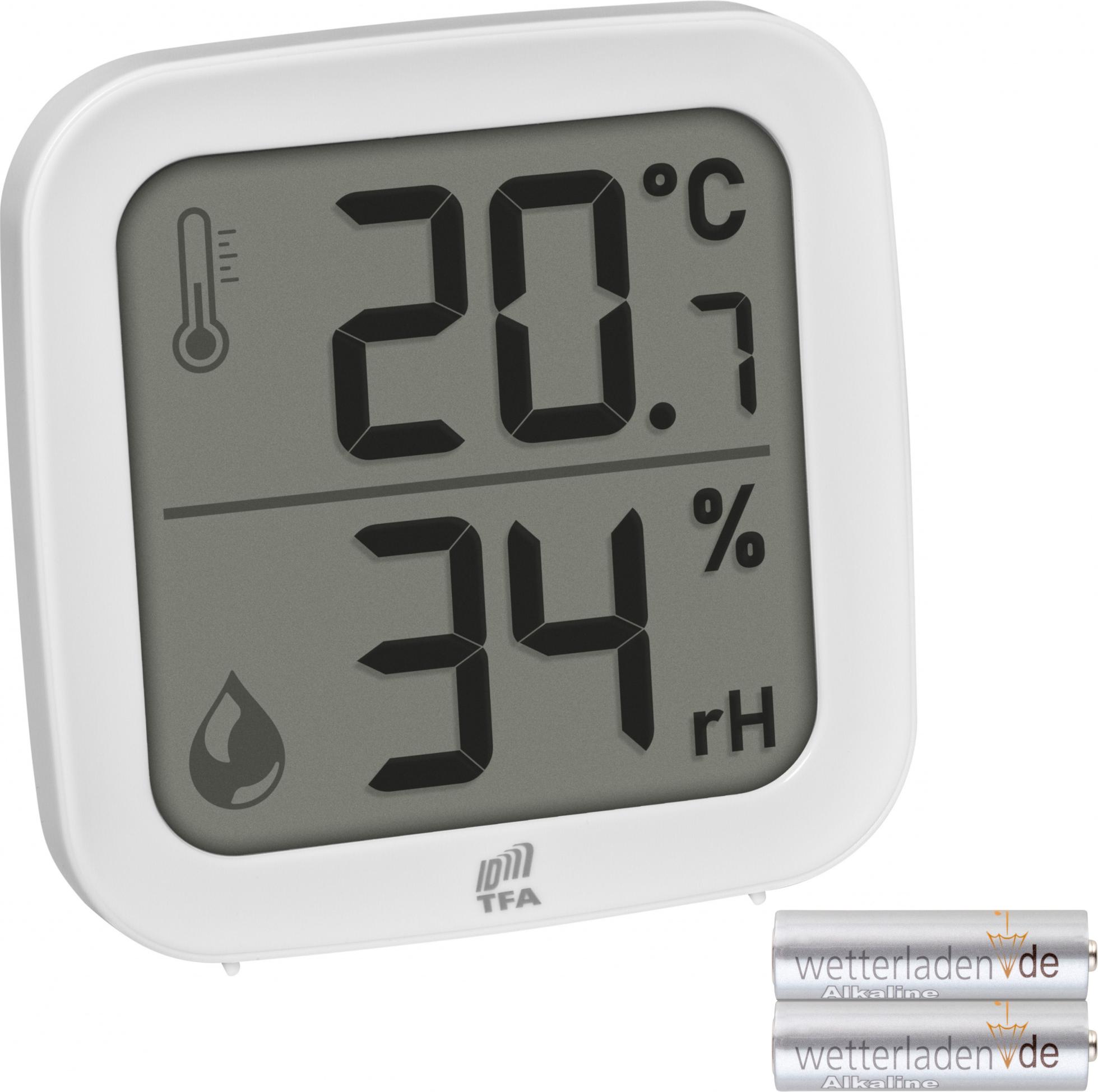 TFA Dostmann TFA.me Thermo Hygro Sender ID-A0 INDOOR TFA 30.3908 große Displayanzeige Temperatur Luftfeuchte : weiß : mit Batterien