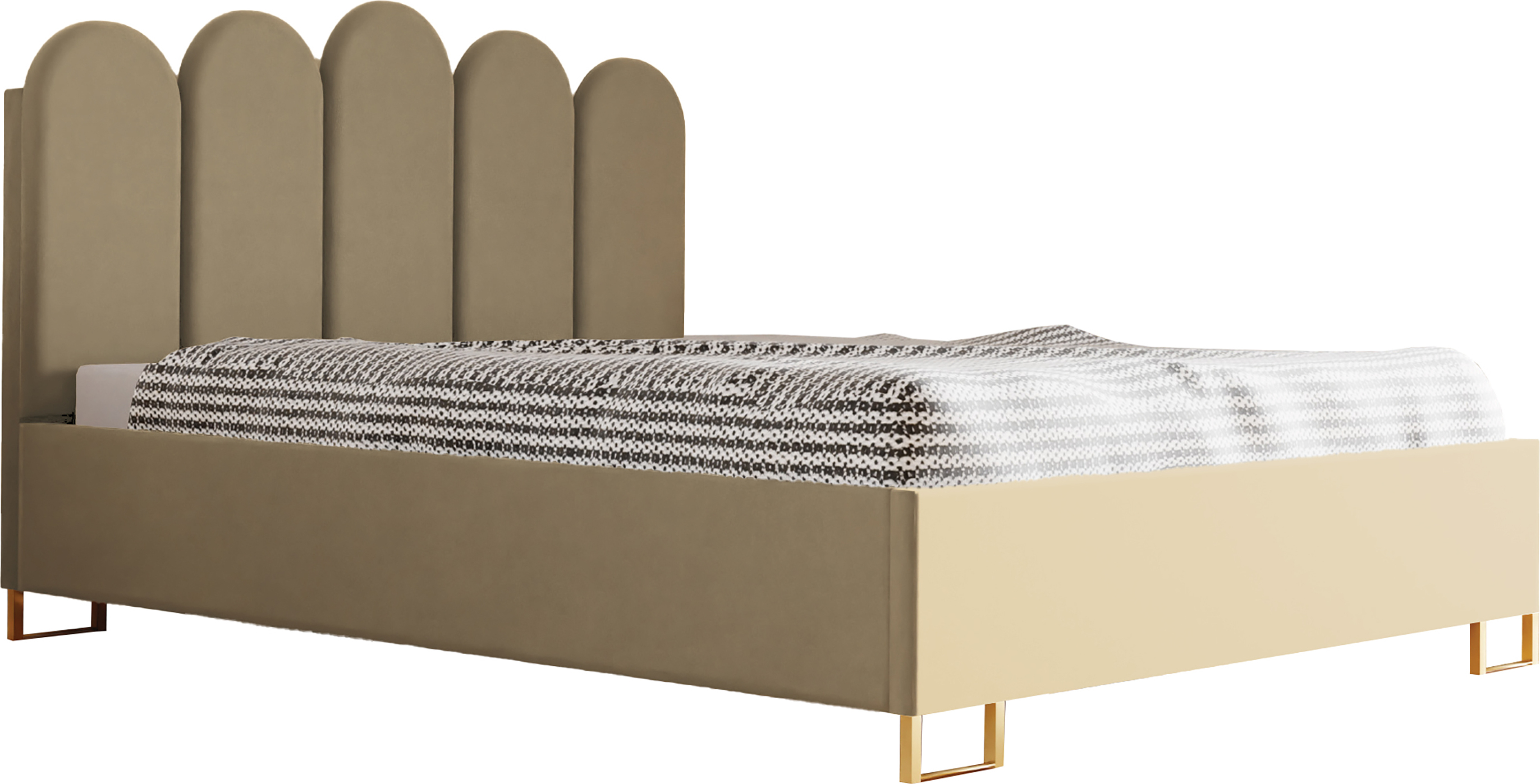 Schlafzimmer-Polsterbett MALAGA, Gepolstertem Kopfteil, Hochwertiger KRONOS Polsterstoff, Bettkasten mit Gasdruckfeder, Komfortable Betthöhe 39 cm, 160x200 cm Beige