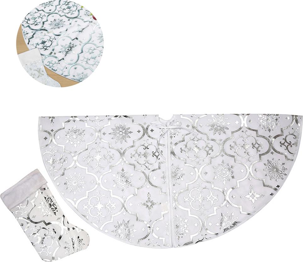 Meoiruery Weihnachtsbaumrock mit Schneeflocken-Motiv – 120 cm große Weihnachtsbaumröcke mit Weihnachtsstrumpf für ein frohes neues Jahr, Party- und Feiertagsdekorationen KAU-ER-LYS-PH-20250918-152