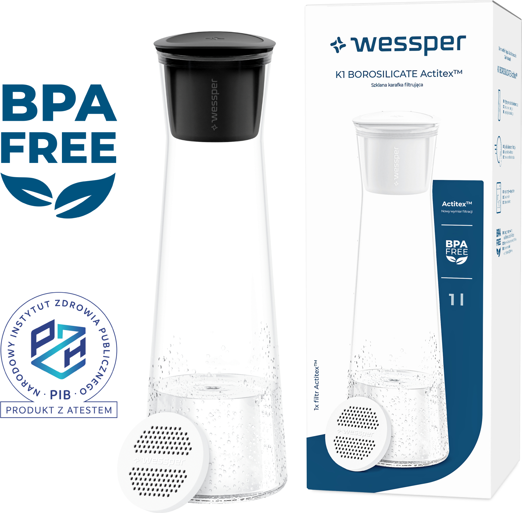 Wessper Glaskaraffe mit Deckel, Wasserkaraffe,glaskaraffe mit deckel mit Wasserfilter, glaskaraffe 3 liter für Saftgetränke Eistee Wasser Kaltes