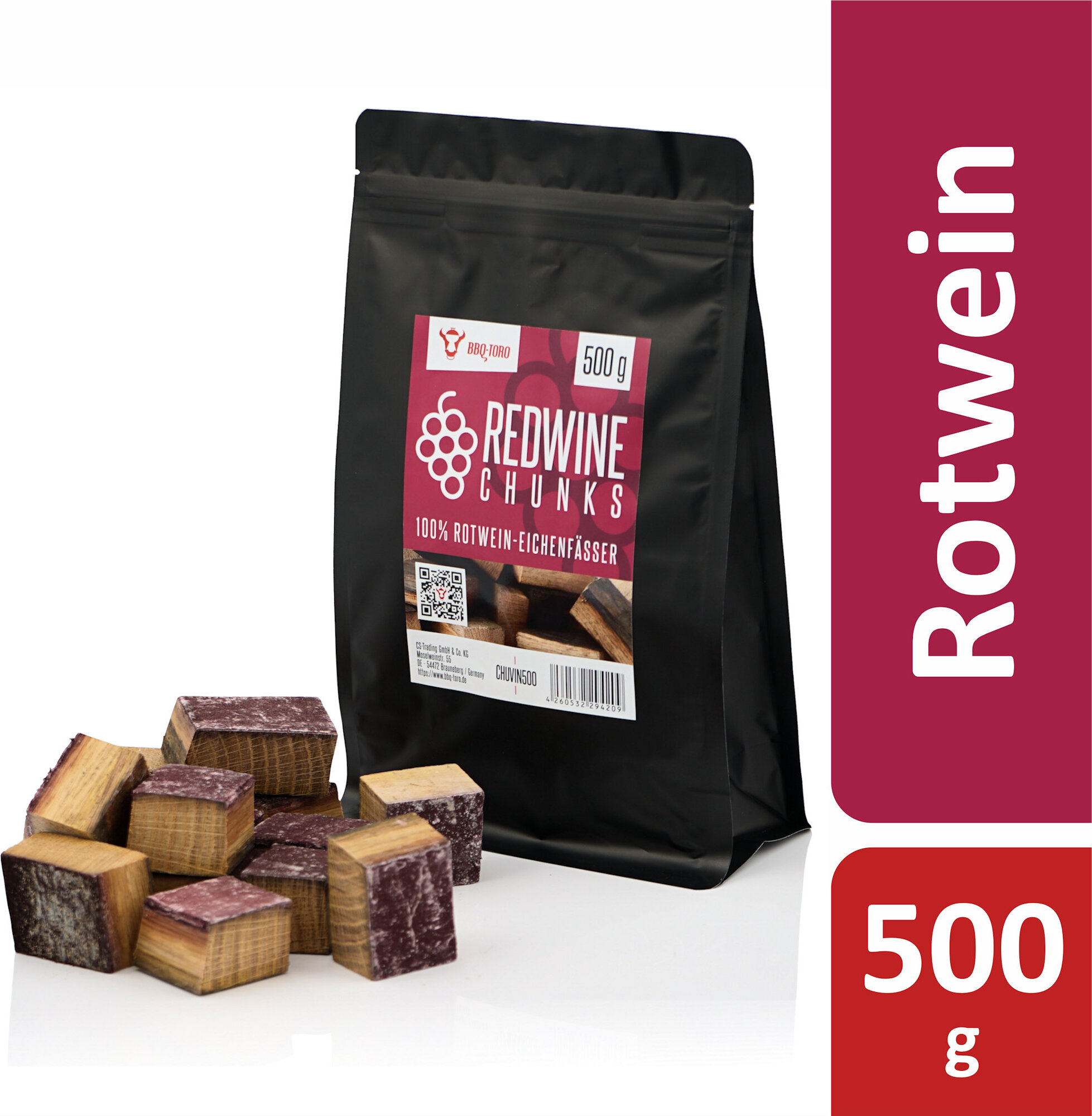 BBQ-Toro Rotwein Räucherchunks 500 g, Räucherklötze für Gasgrill, Smoker und BBQ, Holzchunks