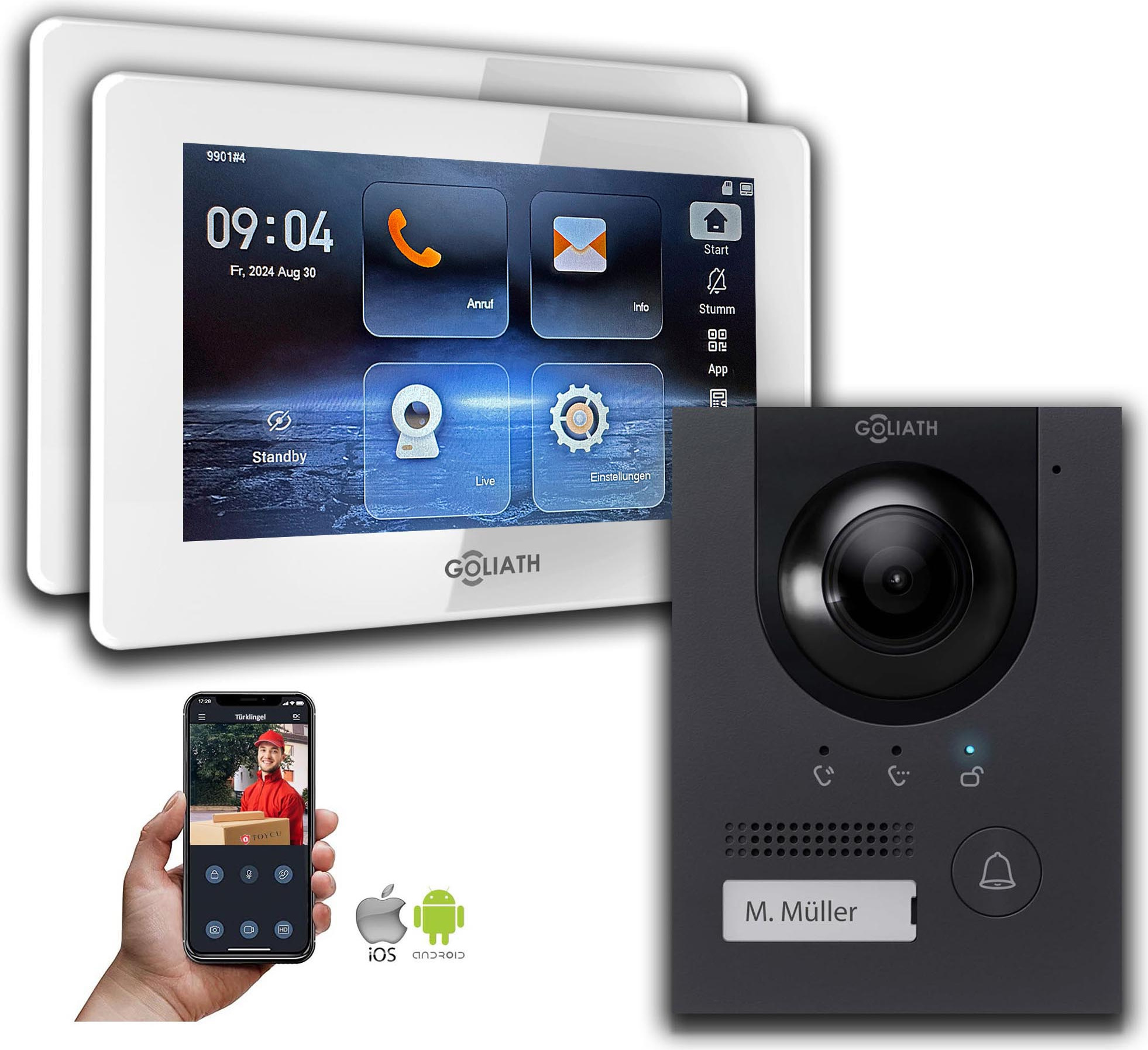 GOLIATH IP Gegensprechanlage | 7 Zoll Monitor | Anthrazit : 2 Monitore : 7 Zoll Weiß : Aufputz Dose Monitor Anzahl: 2 Monitore Monitor Farbe: 7 Zoll Weiß Montage: Aufputz Dose AV-IPS-223