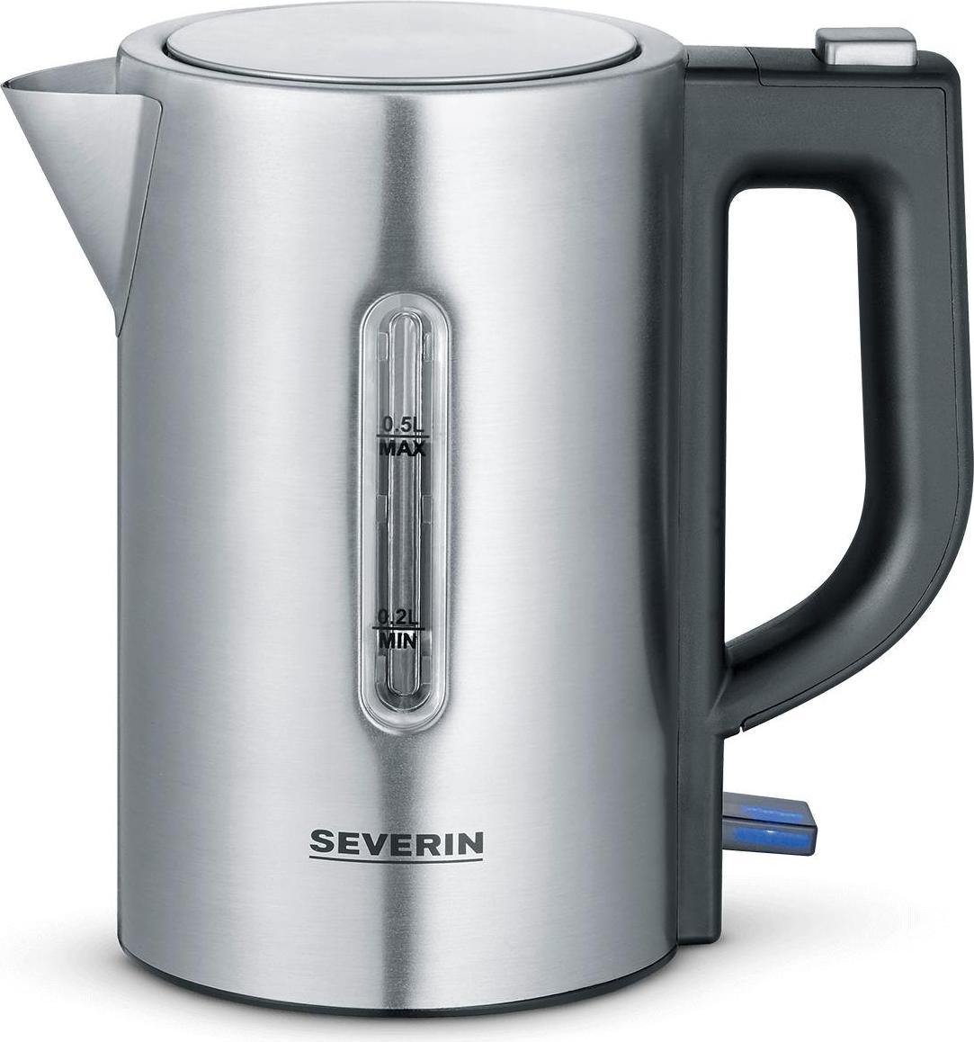 SEVERIN Mini Reise-Wasserkocher WK 3647 aus Edelstahl, gebürstetschwarzsilber Wasserkocher Wasserkocher Mit Temperatureinstellung Wasserkocher Edelstahl Wasserkocher Glas 10003647000