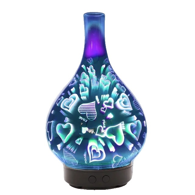 Aroma difuzér, 3D sklenený dizajn, farebné LED nočné svetlo, láska k hlbokému snu, EÚ