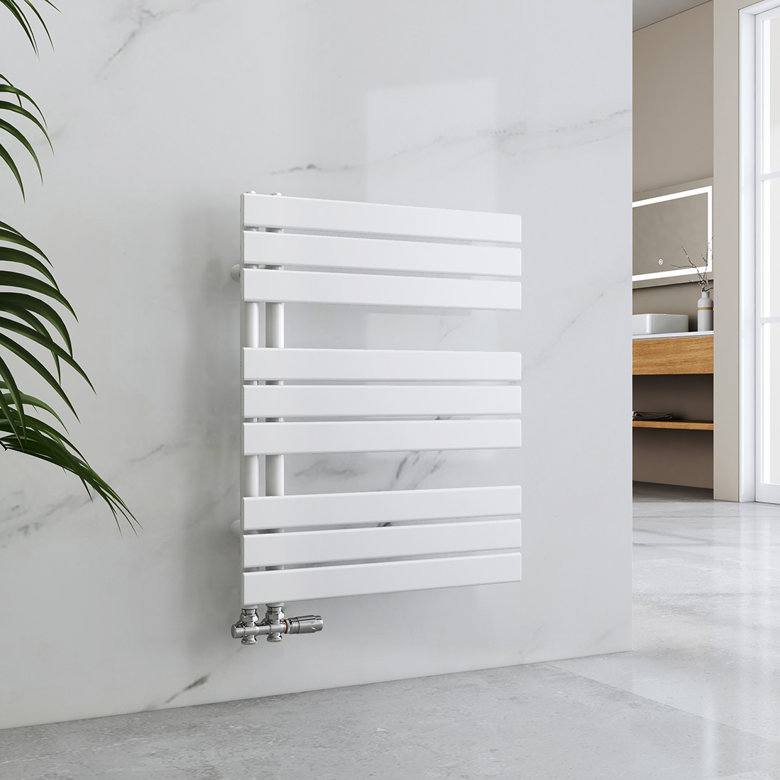 Sušič uterákov EMKE Kúpeľňový radiátor Panelový radiátor Bočné pripojenie Nástenný ohrievač vody 762 x 600 mm Biely