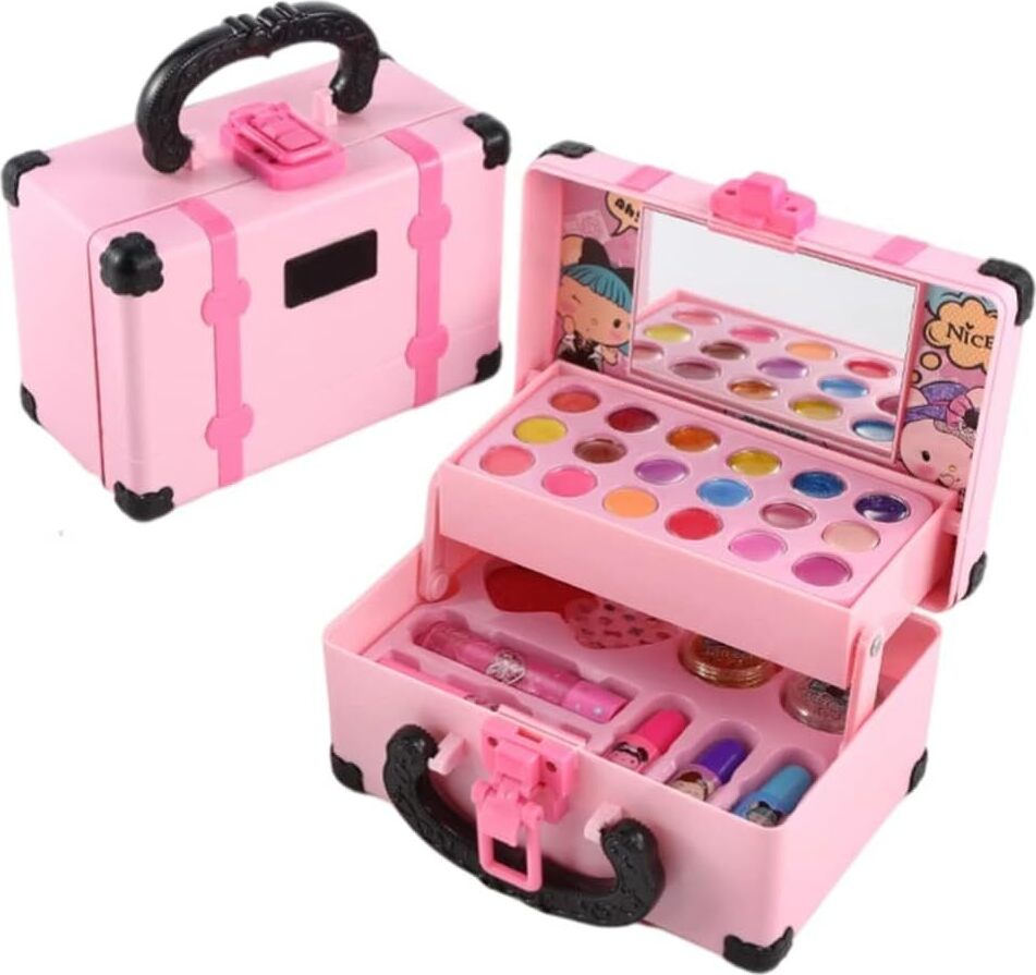 Götäzer 33PCS Kinder Makeup Kit für Mädchen, Pretend Play Makeup Set Waschbar Makeup Kit Real Cosmetic Toy Beauty Set mit Portable Makeup Box, Makeup Spielzeug Set für Kinder Geburtstag