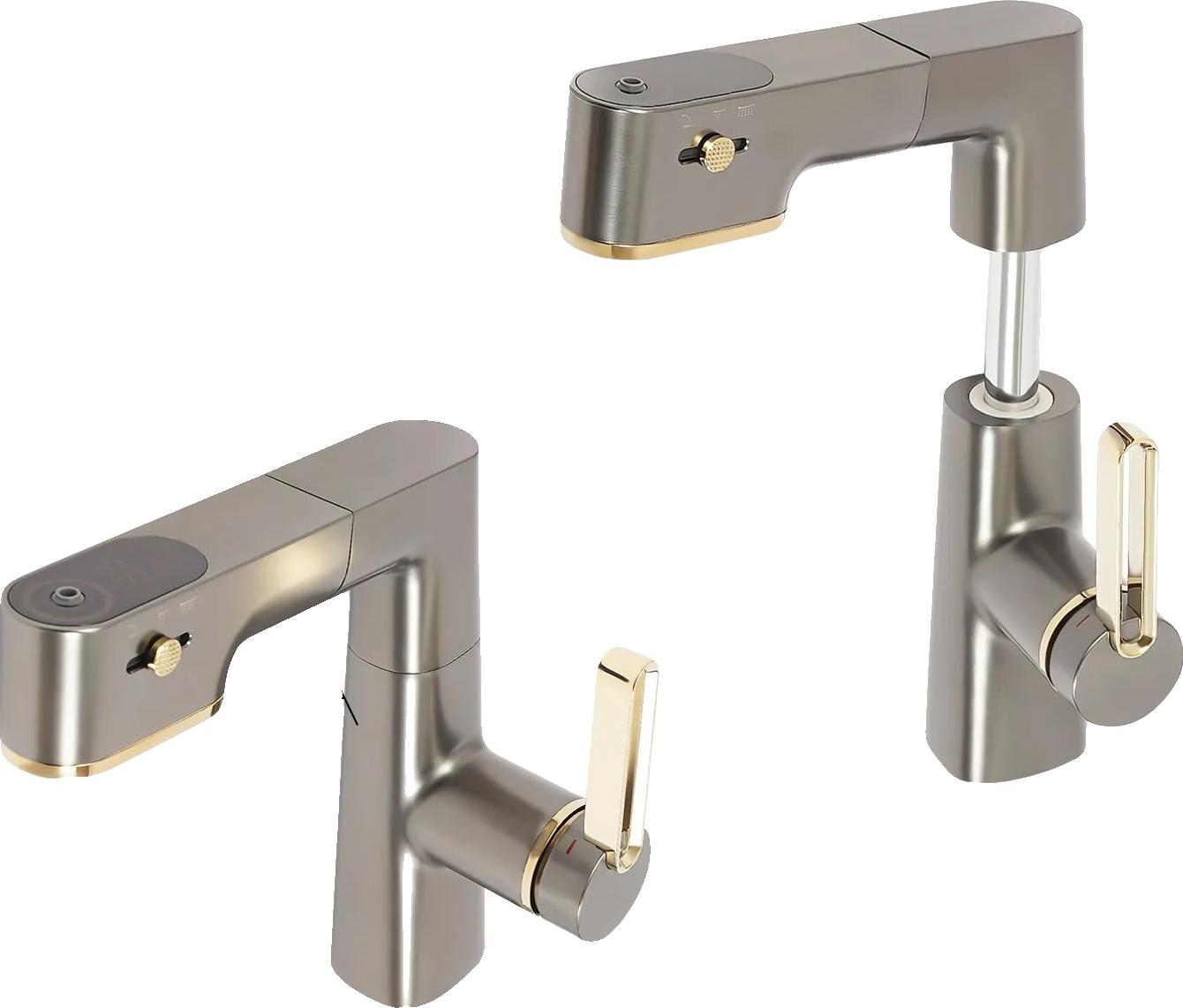 OEM Badarmatur, Ausziehbares Design, Drei Wasserabgabe-Modi, Waffenmetall Grau 2390