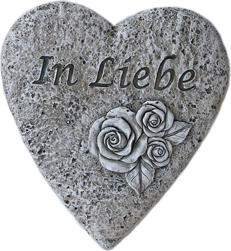 Bambelaa! Grabschmuck Grabdeko Herz Inschrift „In Liebe“ Steinharz Friedhof