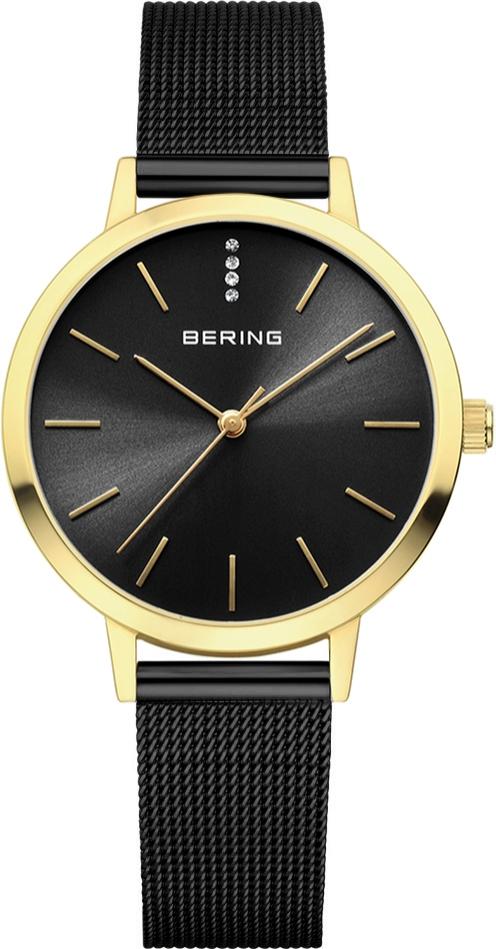 Damenarmbanduhr BERING 13434-132 in klassischem schwarzen Schmuckdesign.
