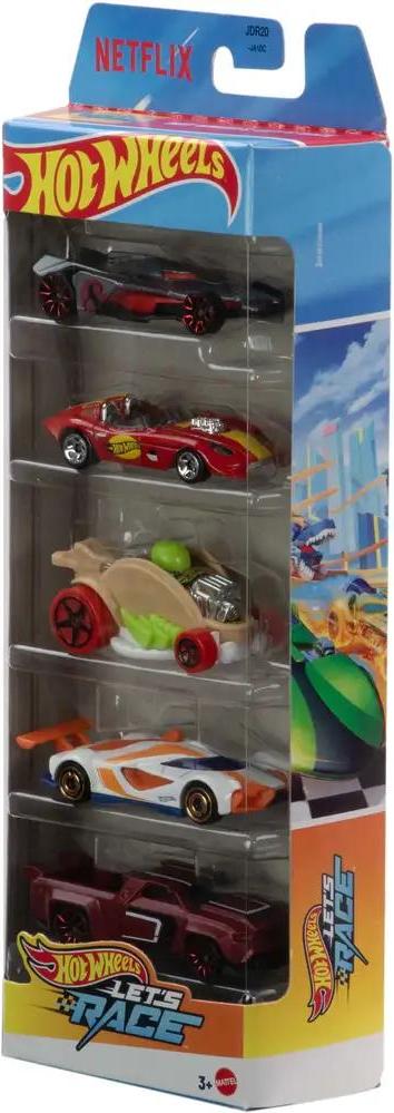 Mattel Hot Wheels Let’s Race 5er-Pack, Set aus 5 Die-Cast-Spielzeugrennautos im Maßstab 1:64 aus der Netflix-Serie JDR20