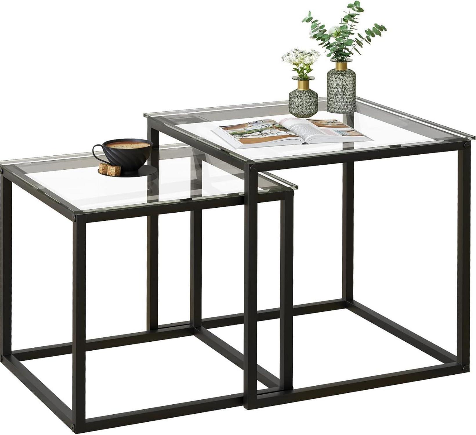 Sonstige Moderne Quadratische Glas Couchtische 2er Set in Schwarz 50/45 cm