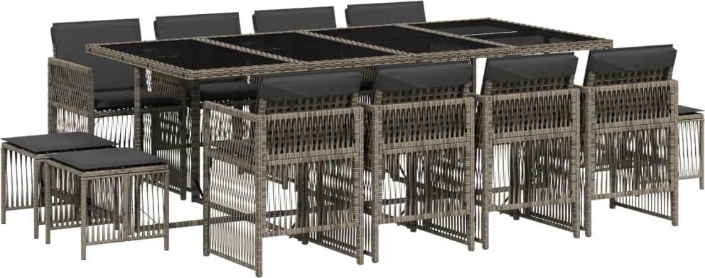vidaXL 13-dielny záhradný jedálenský set s vankúšmi sivý polyratan