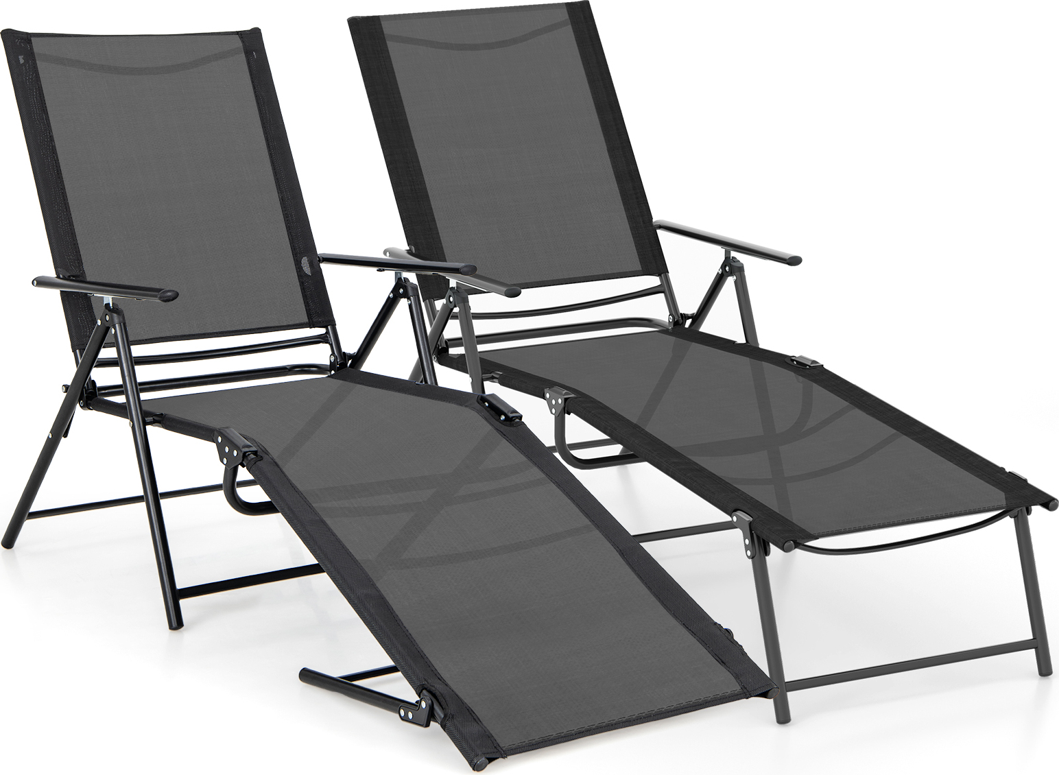 COSTWAY sada 2 skladacích ležadiel, záhradné ležadlo s nastaviteľným operadlom, opierkou na nohy a priedušnou tkaninou na sedenie, do 150 kg čierna