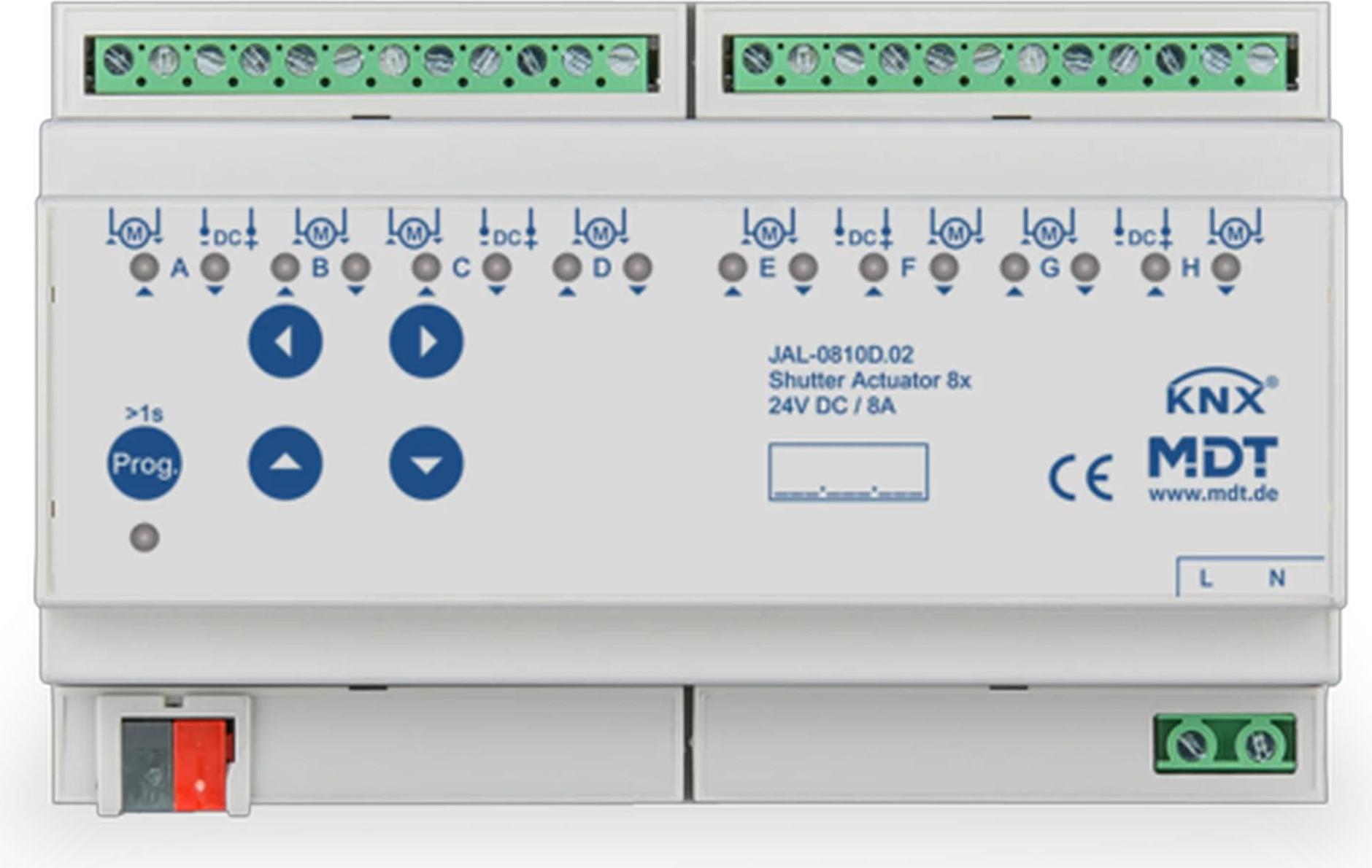 MDT Jalousieaktor 8-fach mitFahrzeitmessung 8TE REG 10A JAL JAL-0810M.02