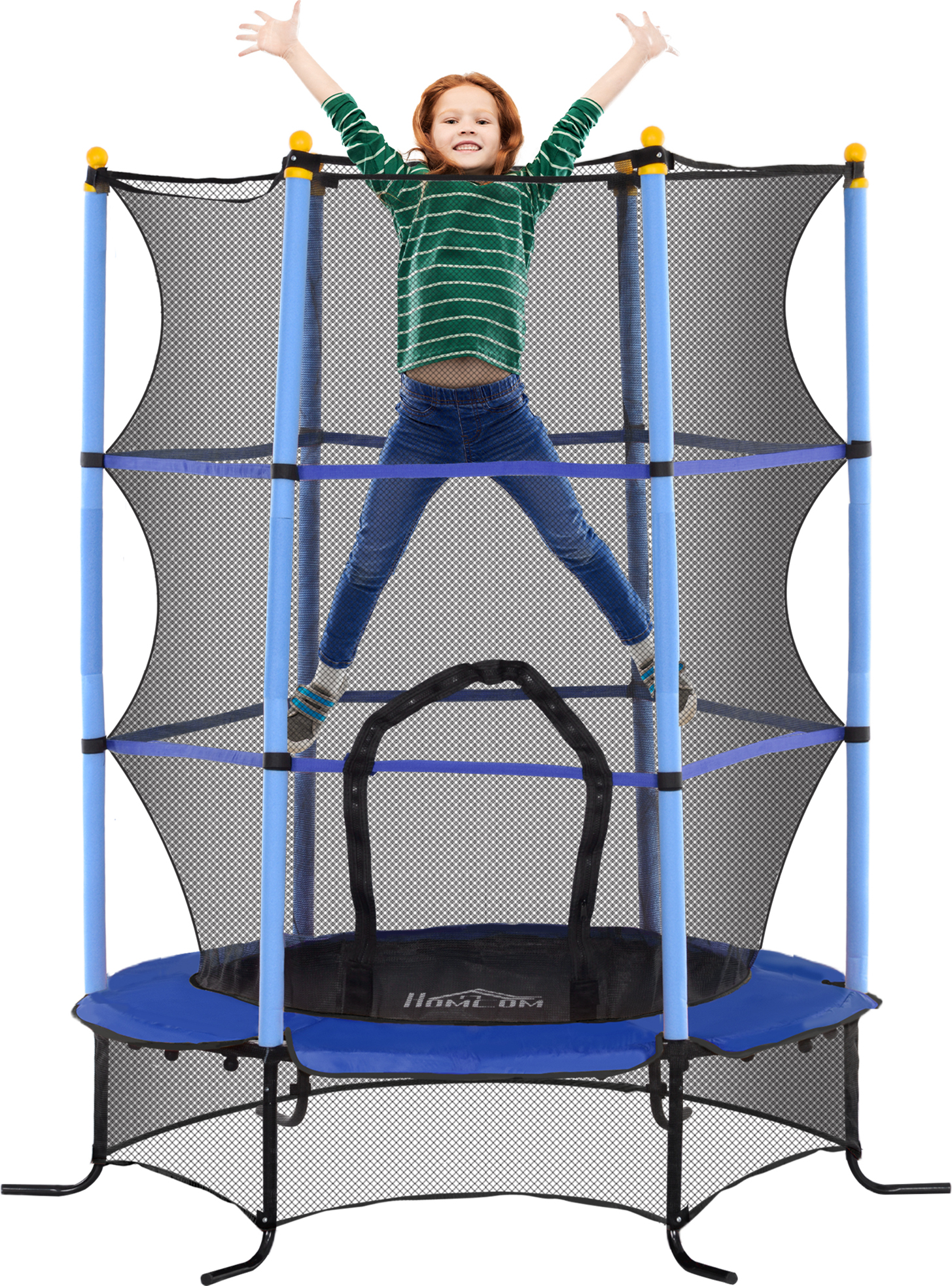 HOMCOM detská trampolína Ø163 cm, trampolína s bezpečnostnou sieťou, kryt okraja, záhradná trampolína pre deti od 3 do 10 rokov, max. zaťaženie 50 kg, modrá